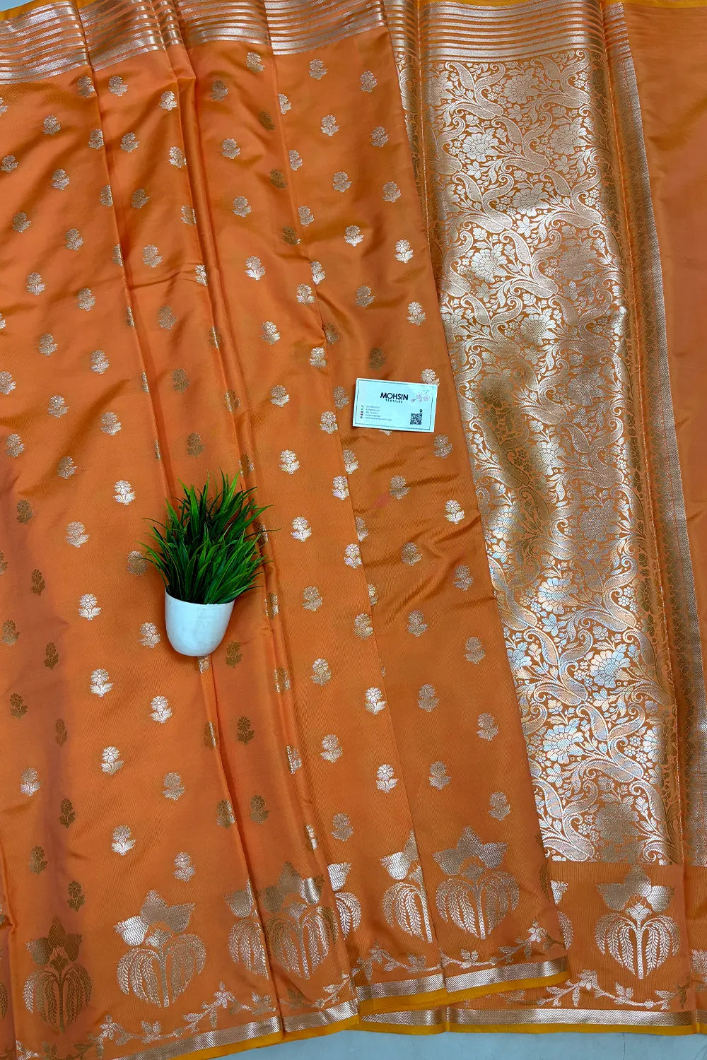 Light Orange Zari Semi Katan Silk Banarasi Saree