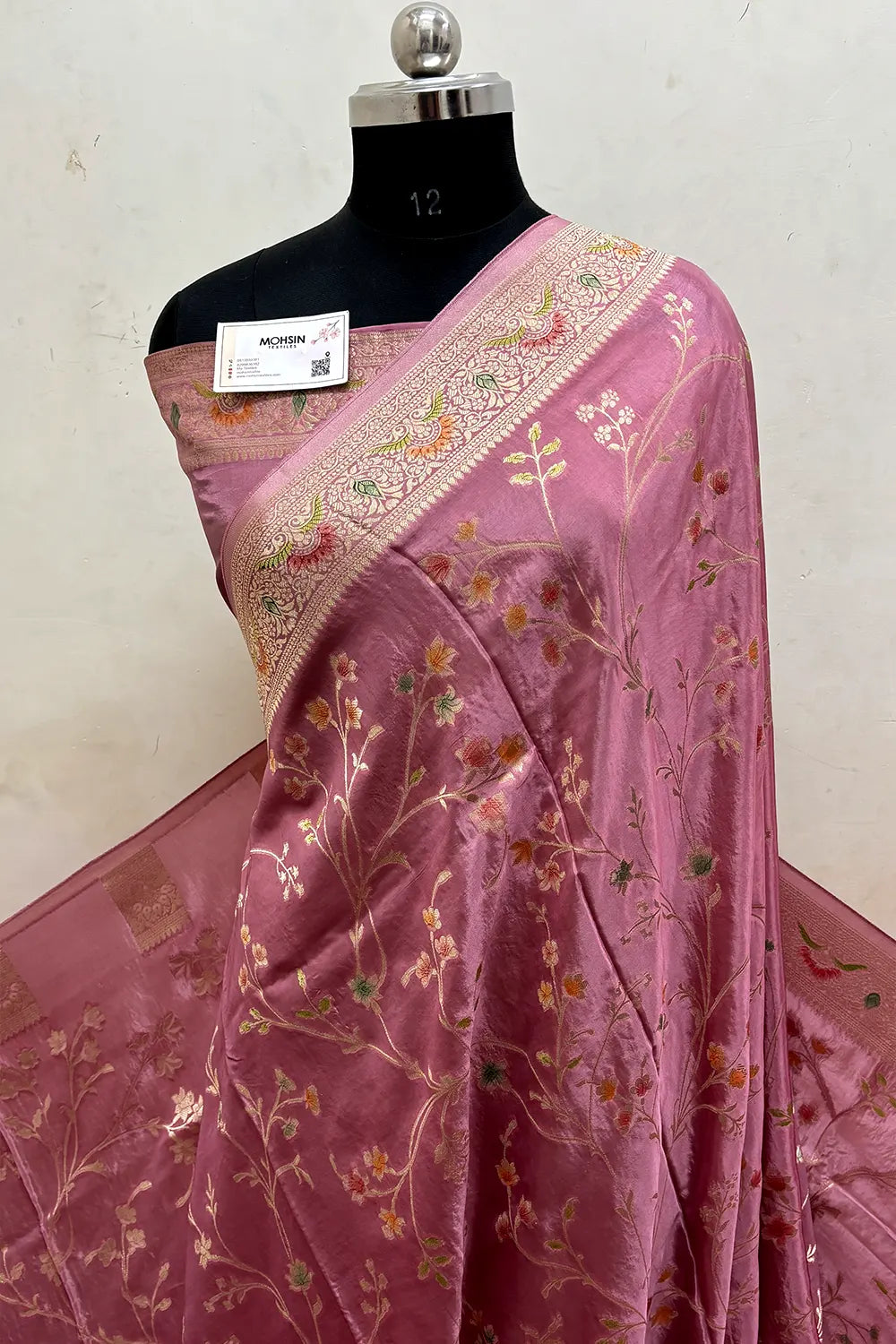 Light Peach Zari Georgette Silk Banarasi Saree