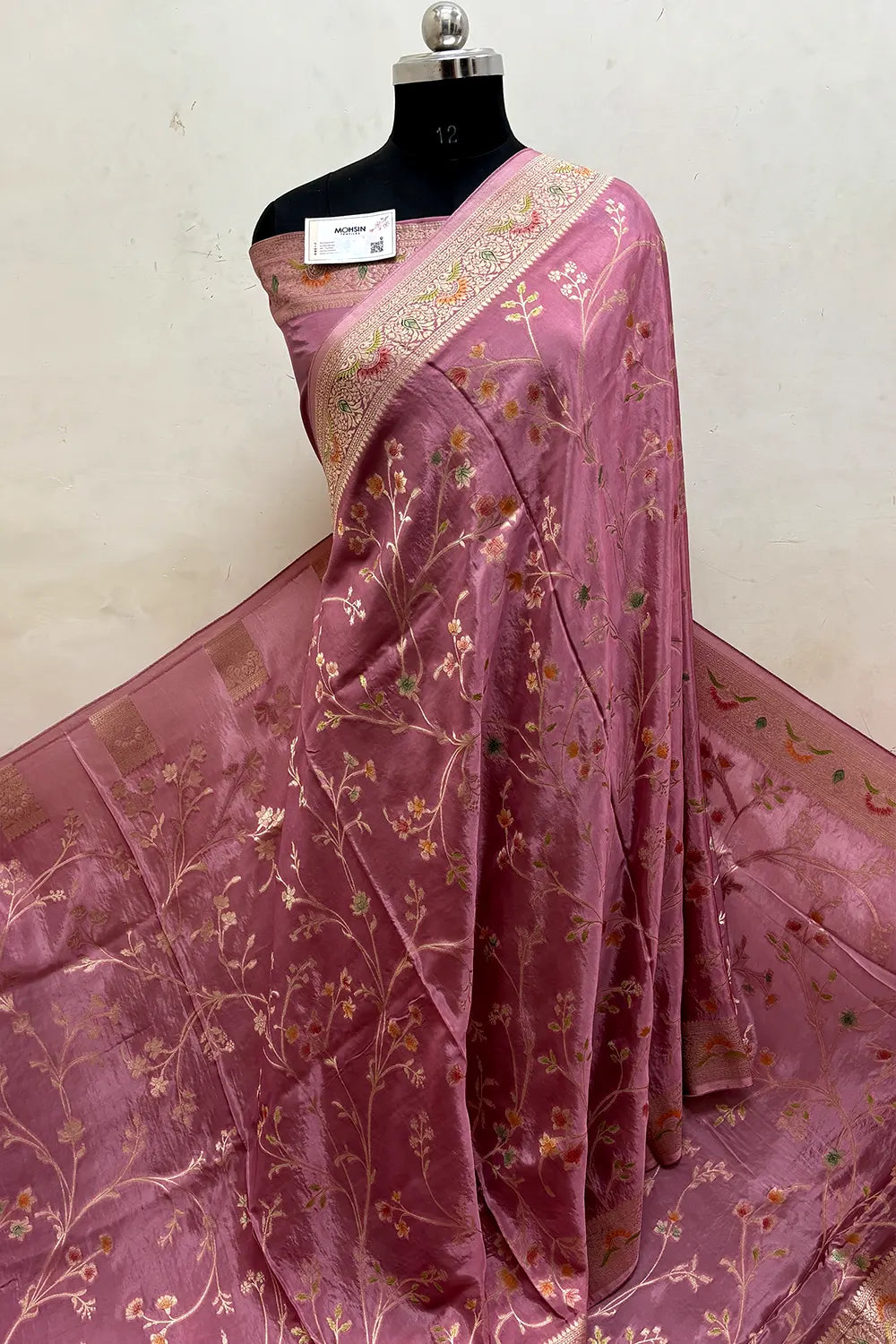 Light Peach Zari Georgette Silk Banarasi Saree