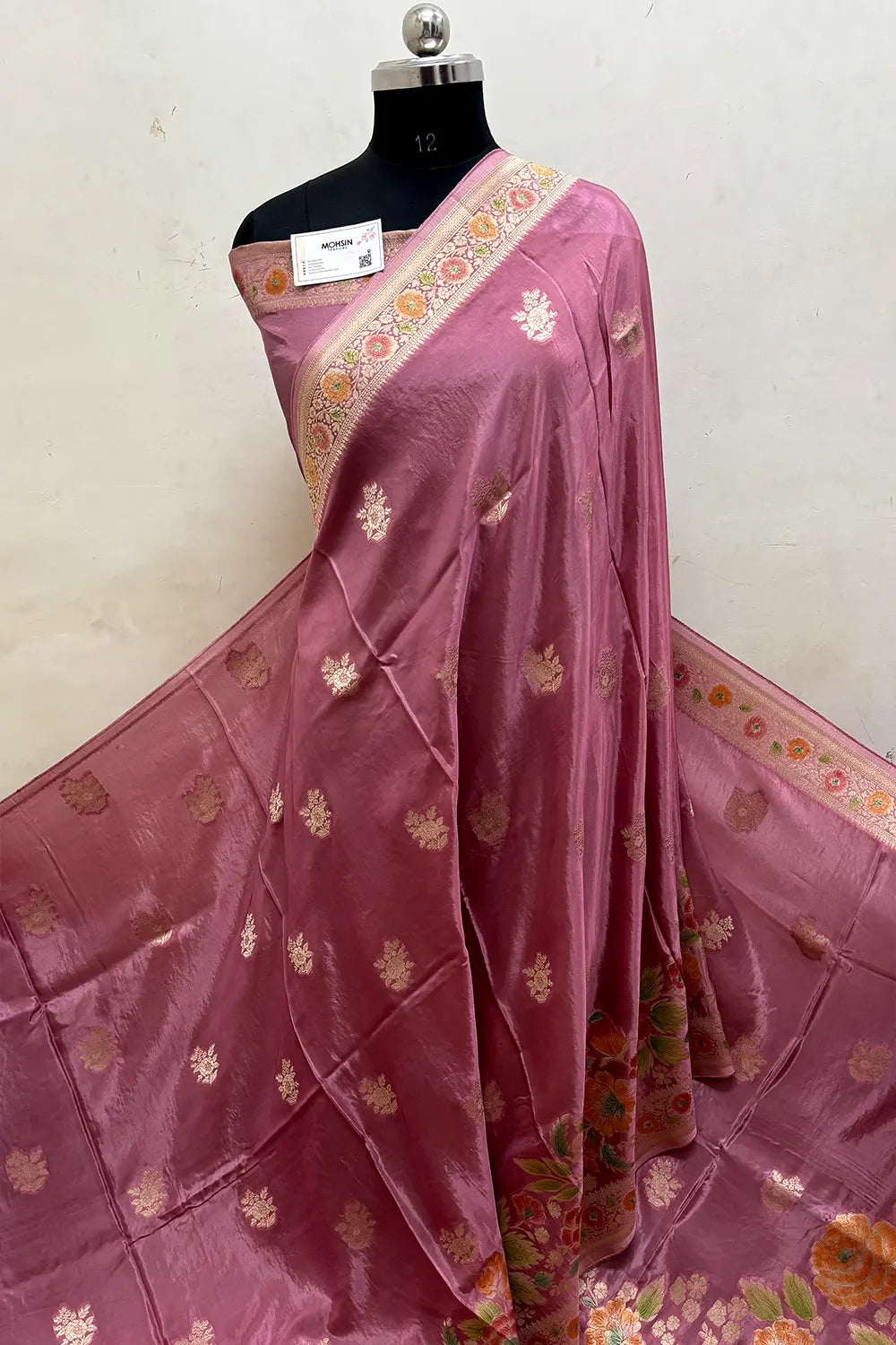 Light Peach Zari Georgette Silk Banarasi Saree