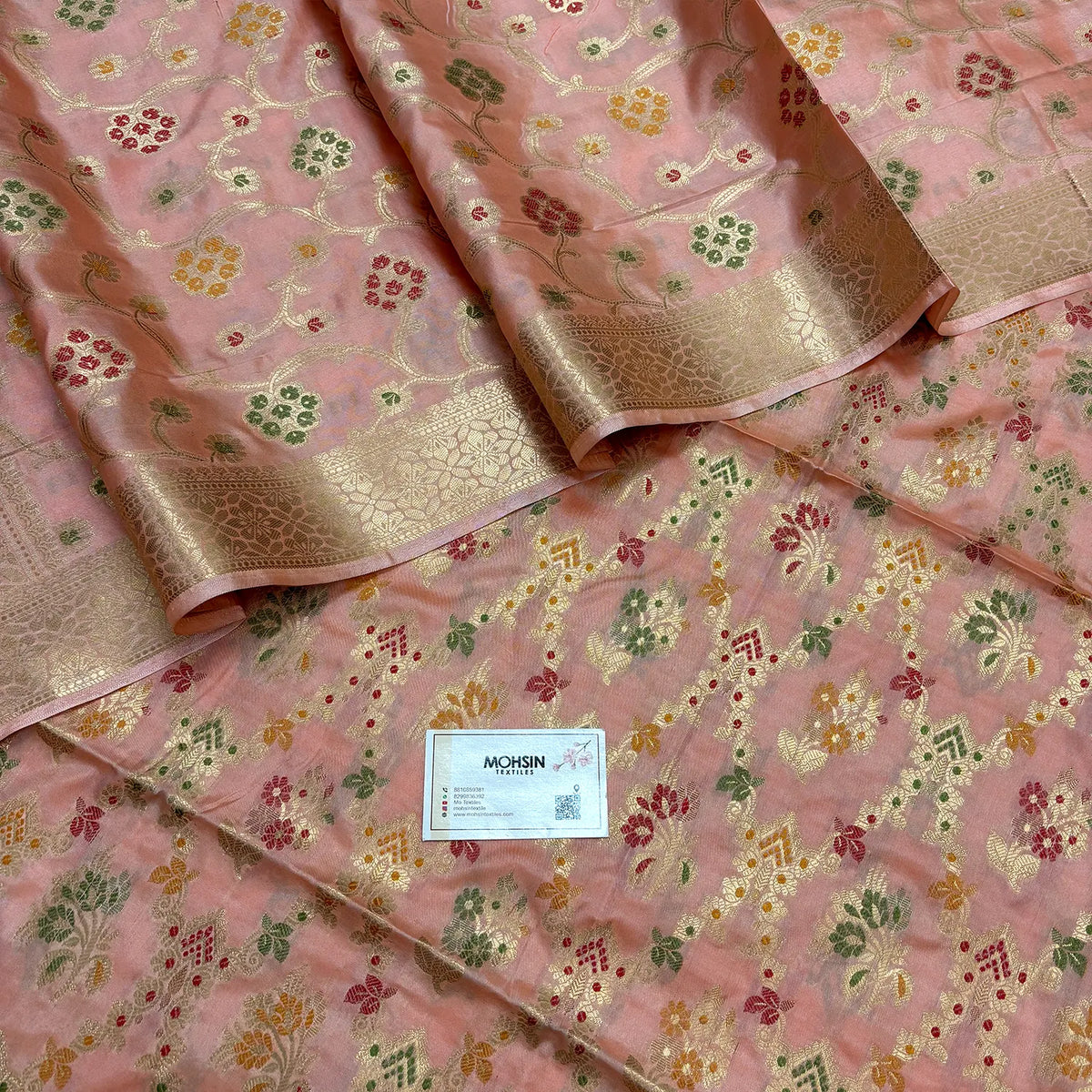 Light Peach Meenakari Katan Silk Banarasi Suit