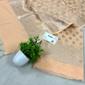 Light Peach Singhasan Buti Satin Silk Banarasi Suit