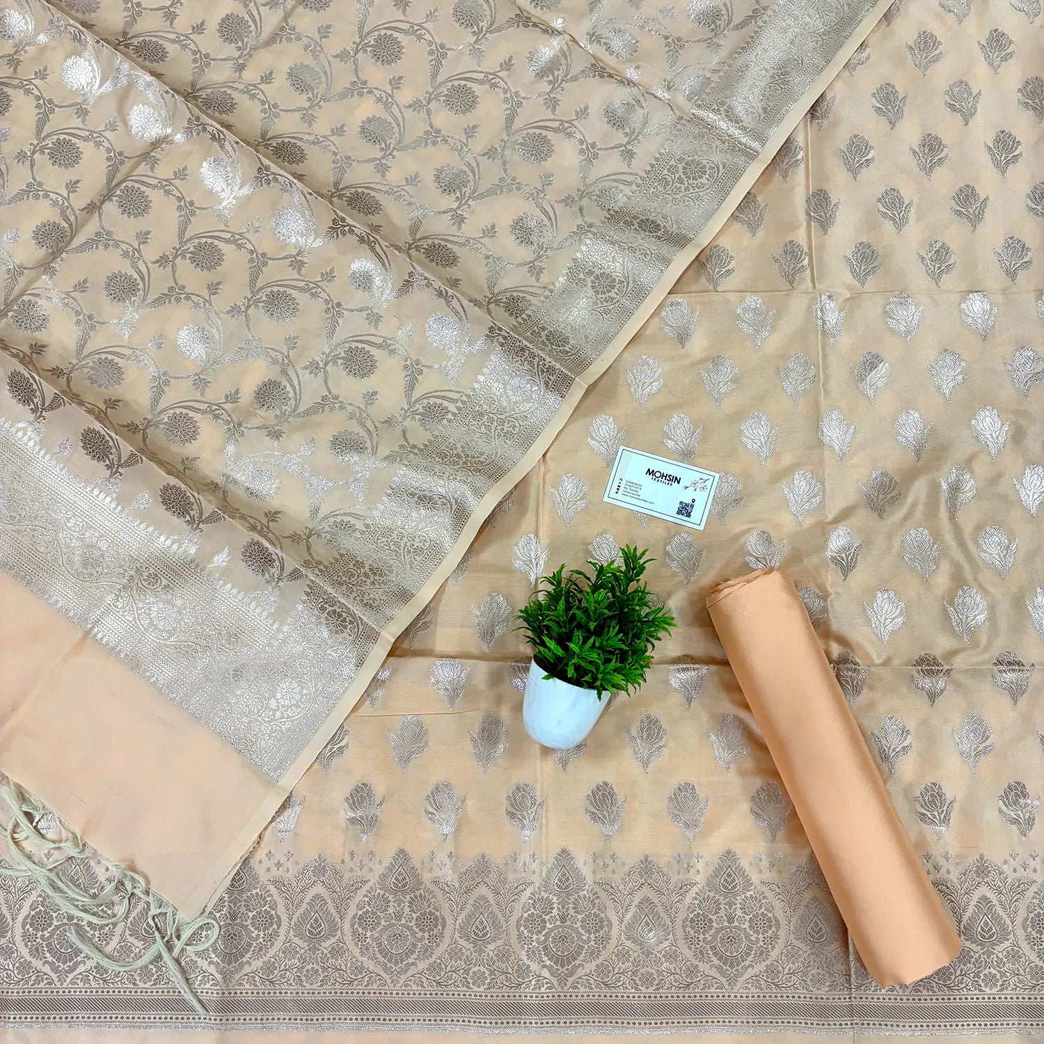 Light Peach Singhasan Vilas Satin Silk Banarasi Suit