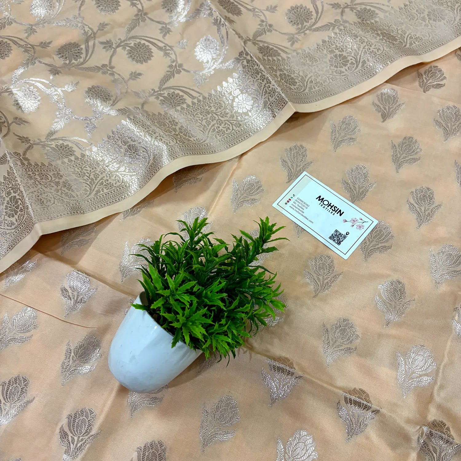 Light Peach Singhasan Vilas Satin Silk Banarasi Suit