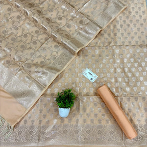 Light Peach Sunflower Satin Silk Banarasi Suit