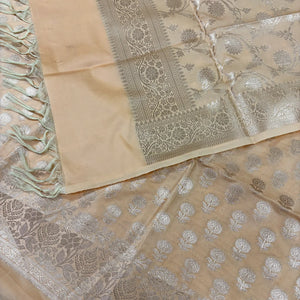 Light Peach Sunflower Satin Silk Banarasi Suit