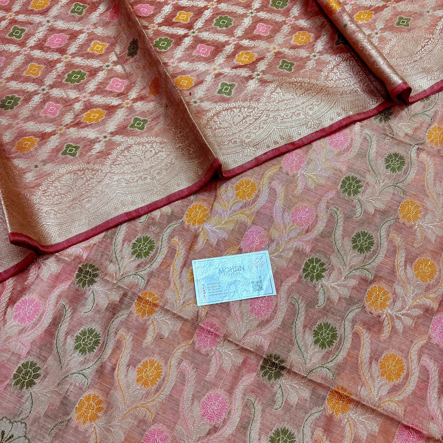 Light Peach Yoga Jaal Meena Cotton Silk Banarasi Suit