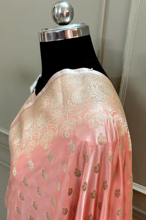 Light Peach Zari Katan Silk Banarasi Saree