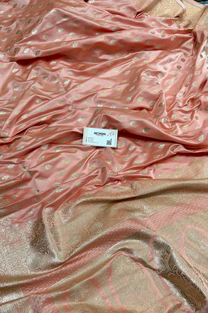 Light Peach Zari Katan Silk Banarasi Saree