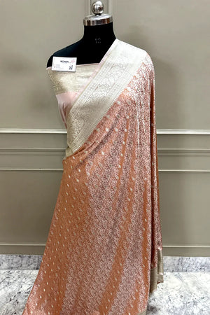Light Peach Zari Katan Silk Banarasi Saree