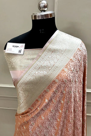 Light Peach Zari Katan Silk Banarasi Saree