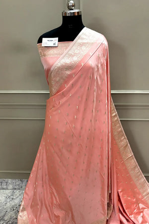 Light Peach Zari Katan Silk Banarasi Saree