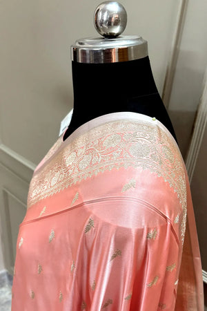 Light Peach Zari Katan Silk Banarasi Saree