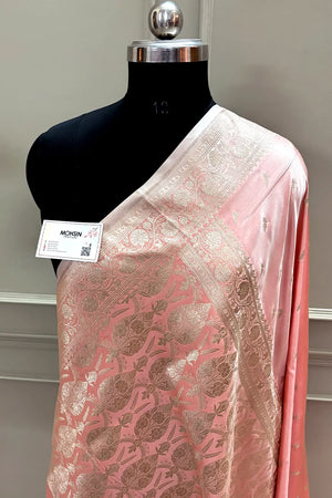 Light Peach Zari Katan Silk Banarasi Saree