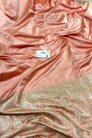 Light Peach Zari Katan Silk Banarasi Saree