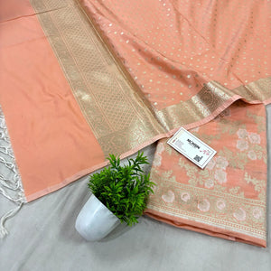 Light Peach Zari Katan Silk Banarasi Suit