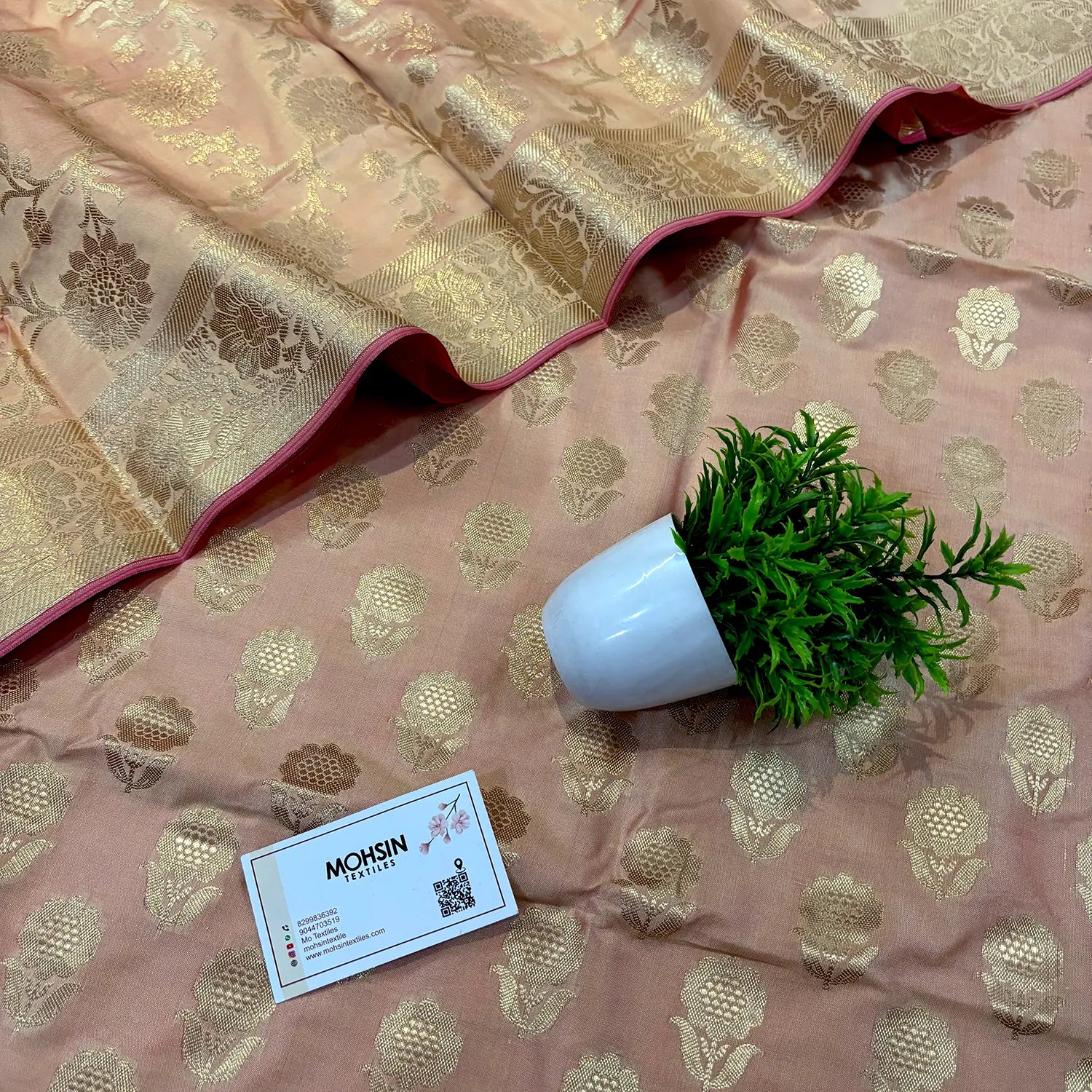 Light Peach Zari Satin Silk Banarasi Suit