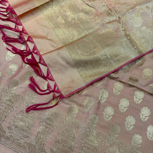 Light Peach Zari Satin Silk Banarasi Suit