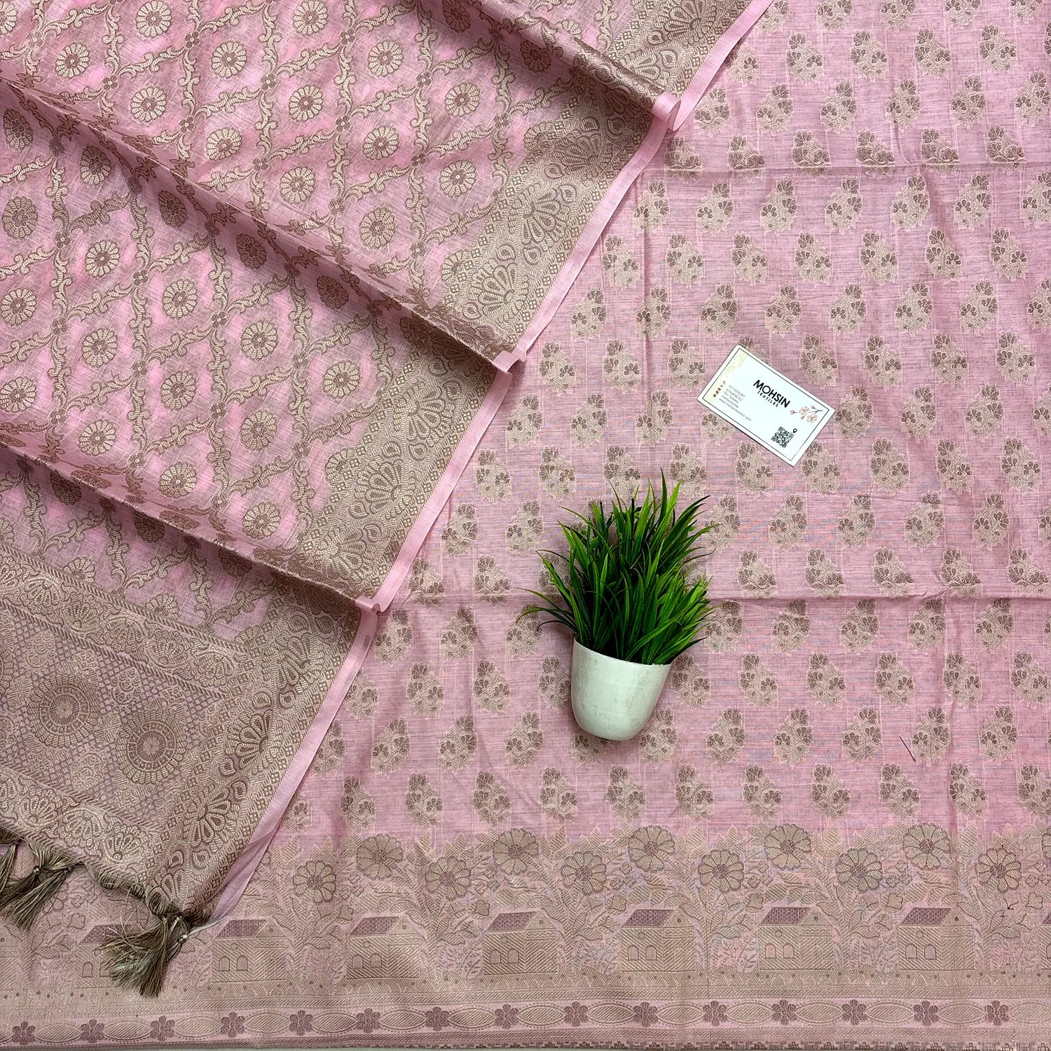 Light Pink Resham Cotton Silk Banarasi Suit