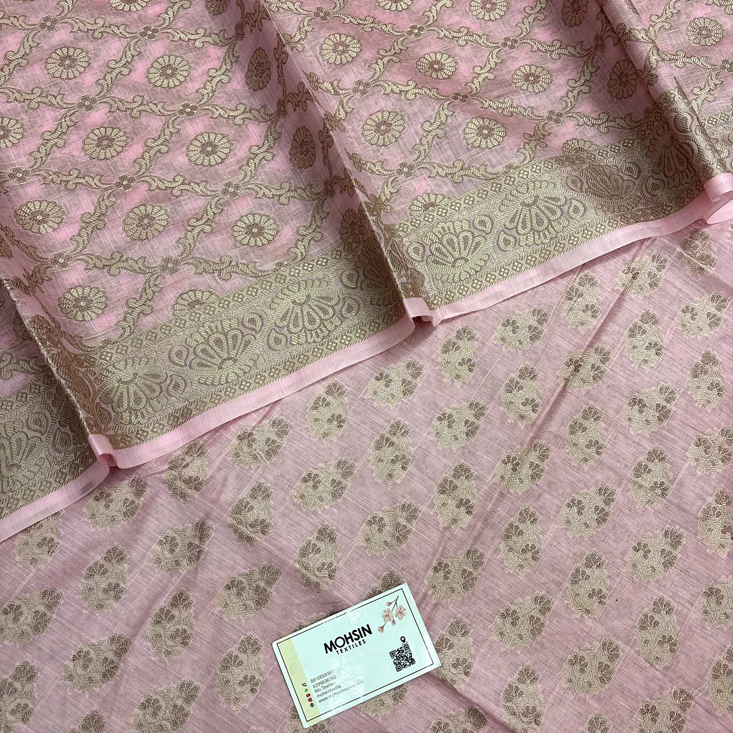 Light Pink Resham Cotton Silk Banarasi Suit