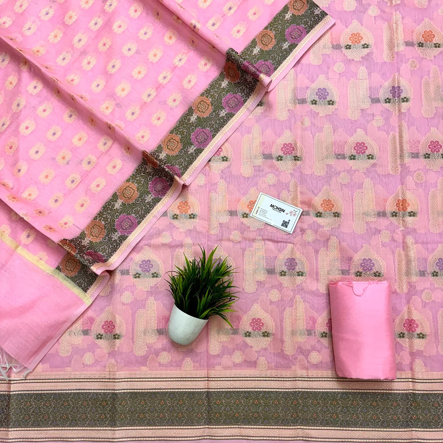 Light Pink Resham Banarasi Silk Suit