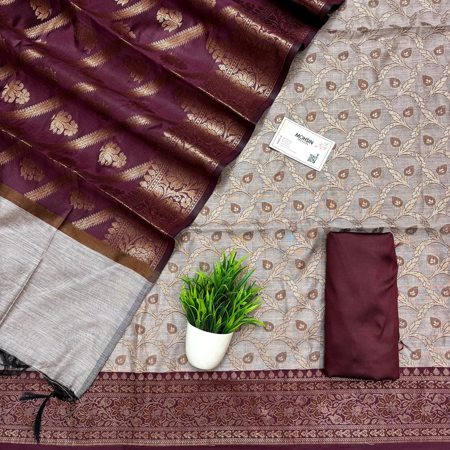Light Wine and Wine Patti Jaal Banarasi Silk Suit