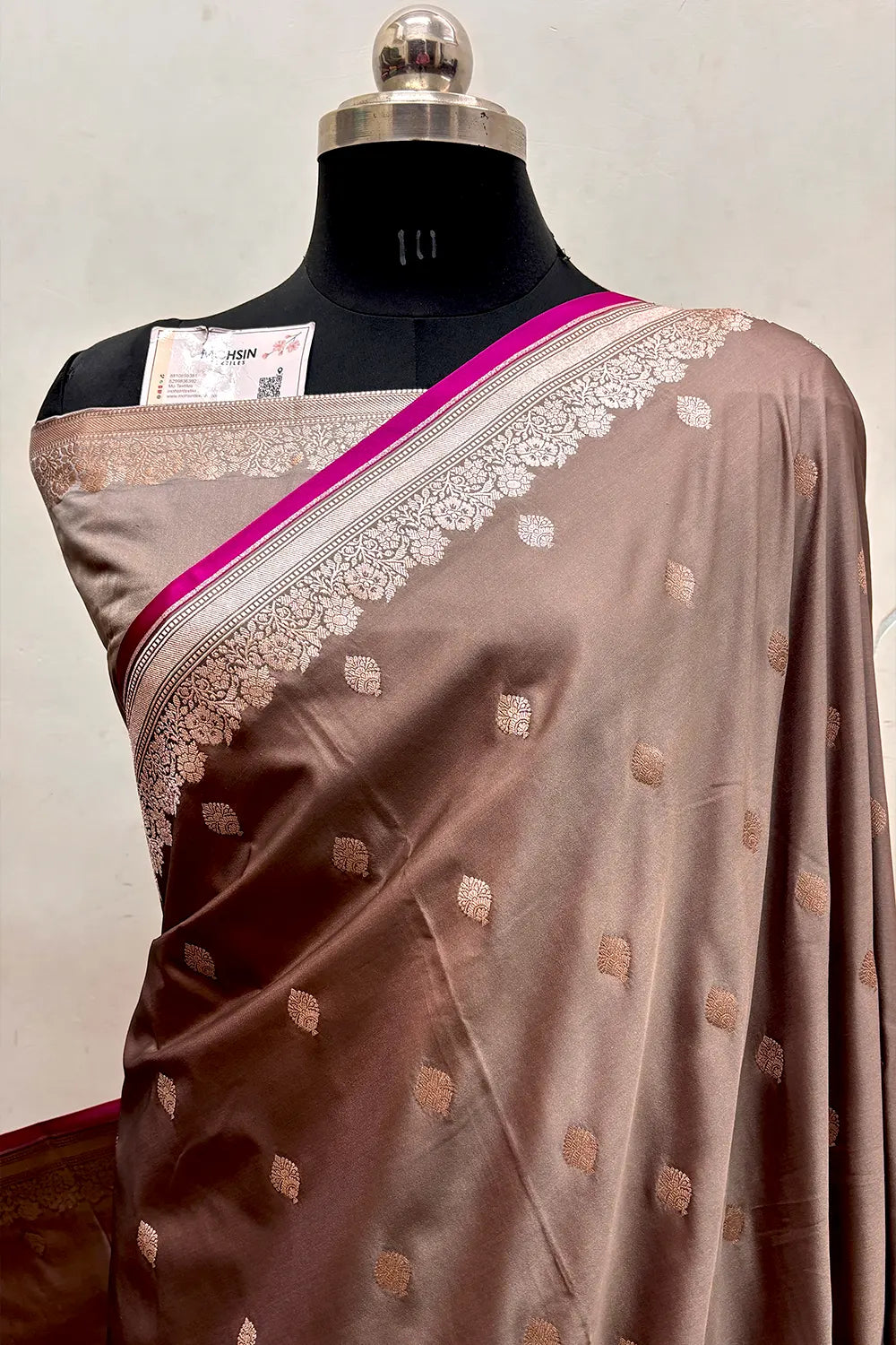 Light Wine Zari Katan Mashru Silk Banarasi Saree