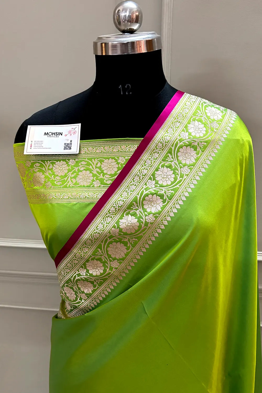 Lime Green Plain Zari Katan Silk Banarasi Saree