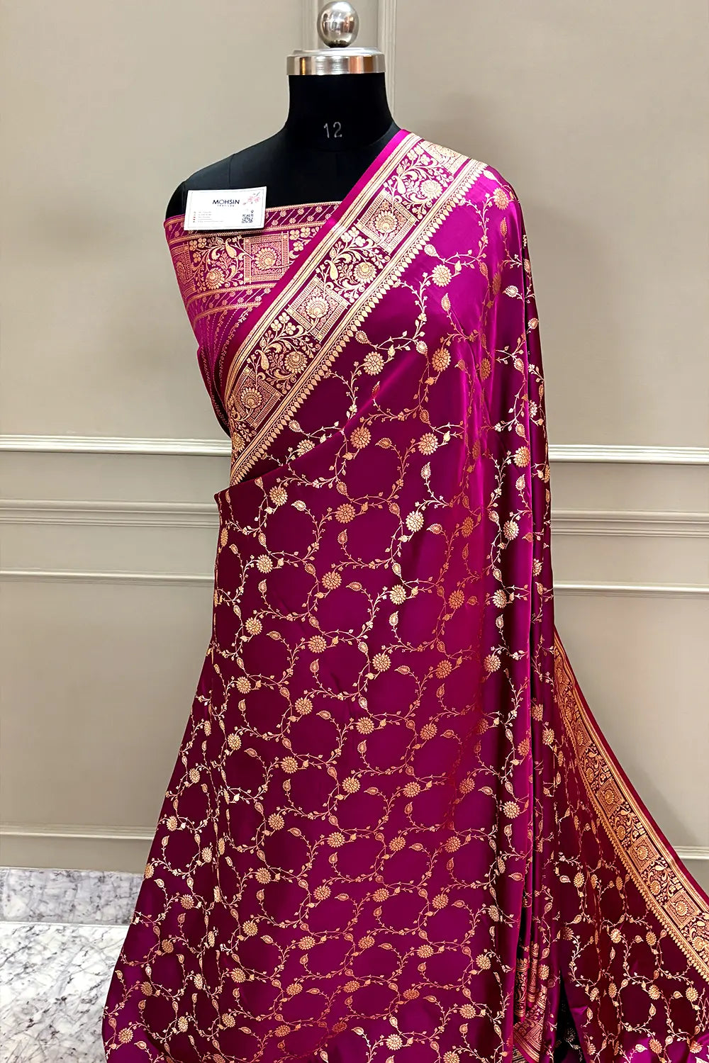 Magenta Albeli Jaal Katan Silk Banarasi Saree