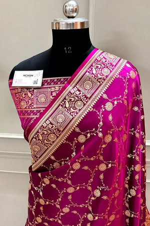 Magenta Albeli Jaal Katan Silk Banarasi Saree