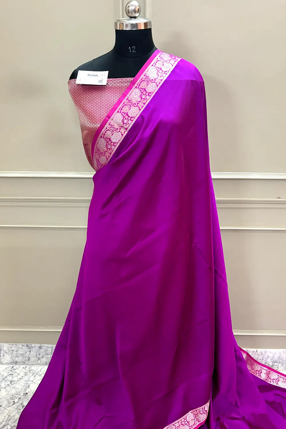 Magenta and Pink Plain Banarasi Silk Saree