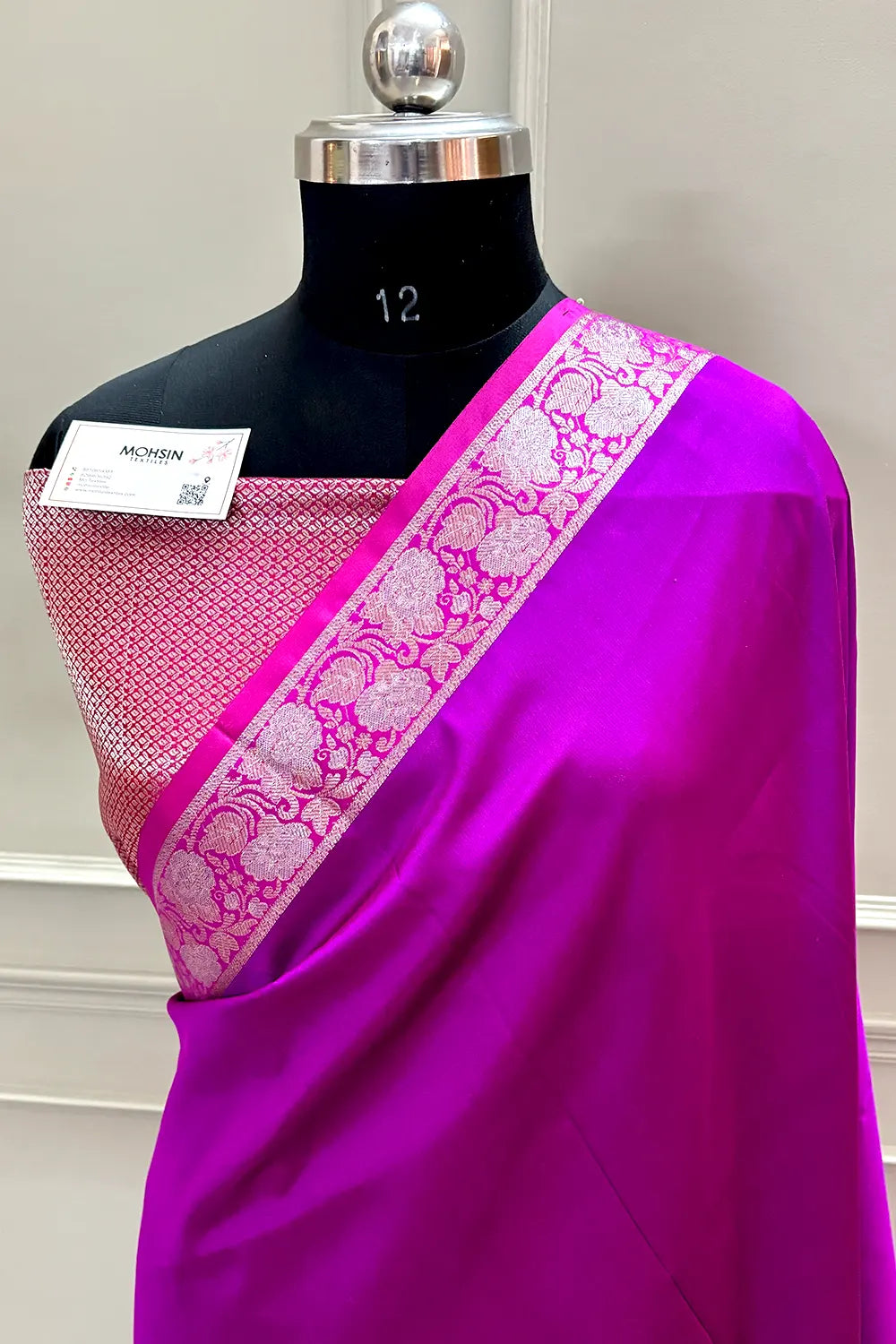 Magenta and Pink Plain Banarasi Silk Saree