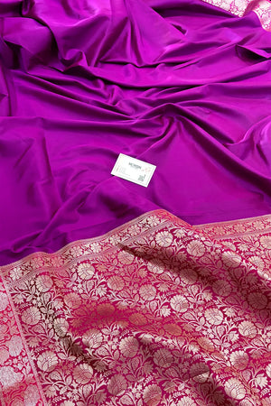 Magenta and Pink Plain Banarasi Silk Saree
