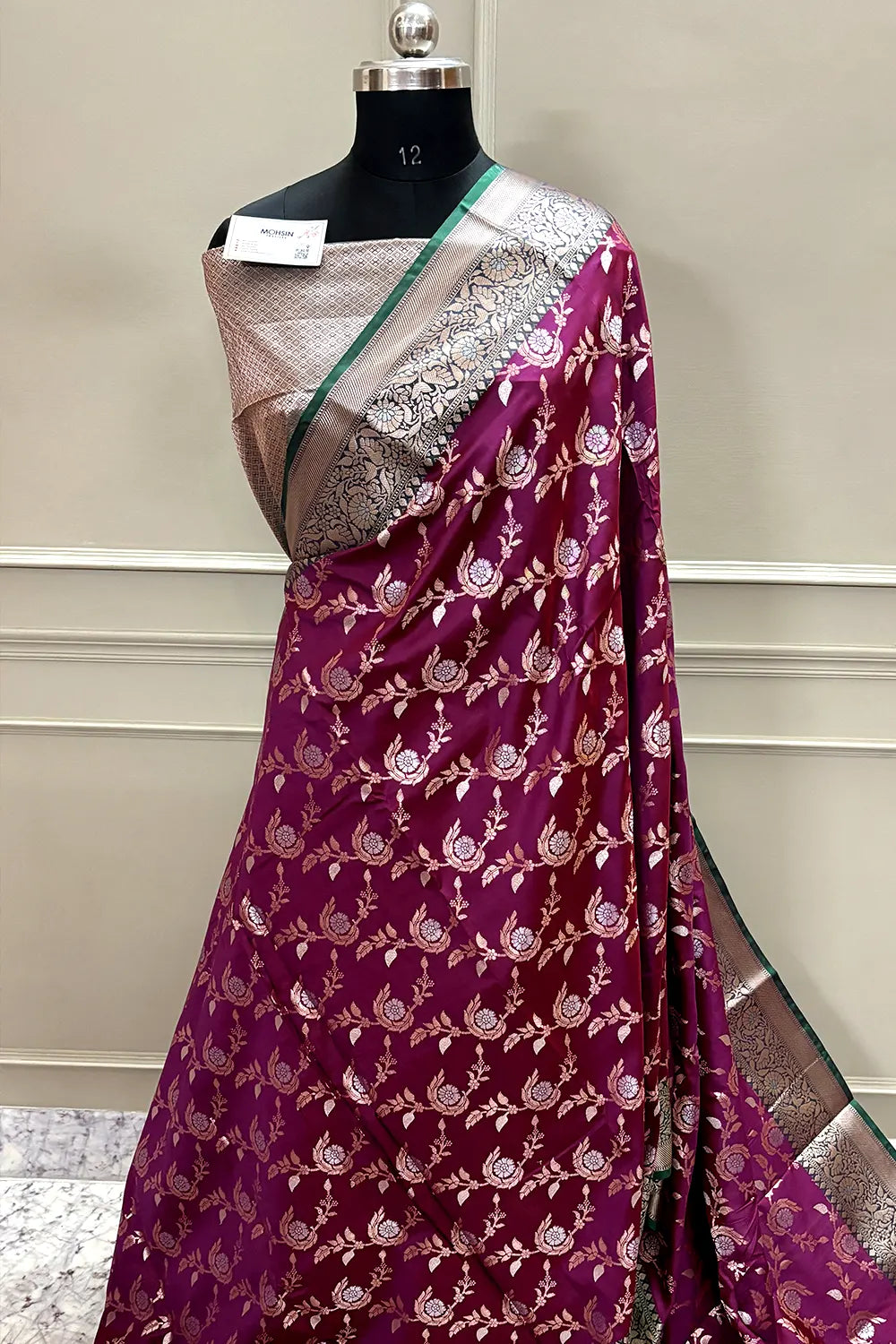 Magenta and Teal Zari Banarasi Silk Saree