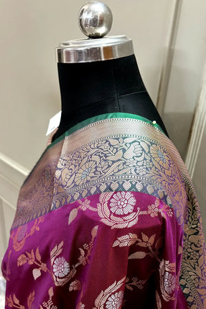 Magenta and Teal Zari Banarasi Silk Saree