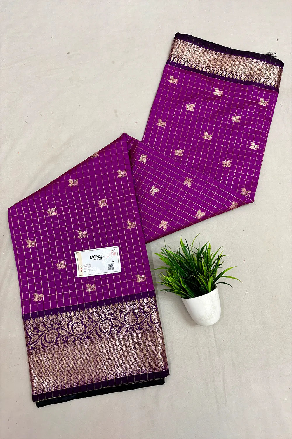 Magenta and Wine Zari Semi Katan Silk Banarasi Saree
