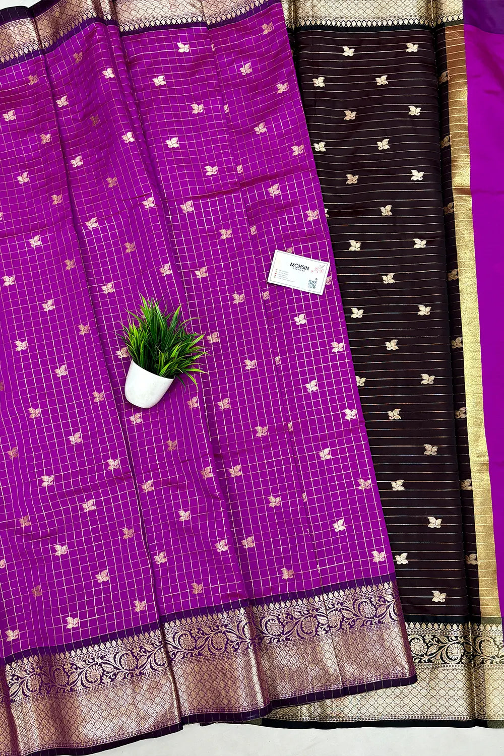 Magenta and Wine Zari Semi Katan Silk Banarasi Saree