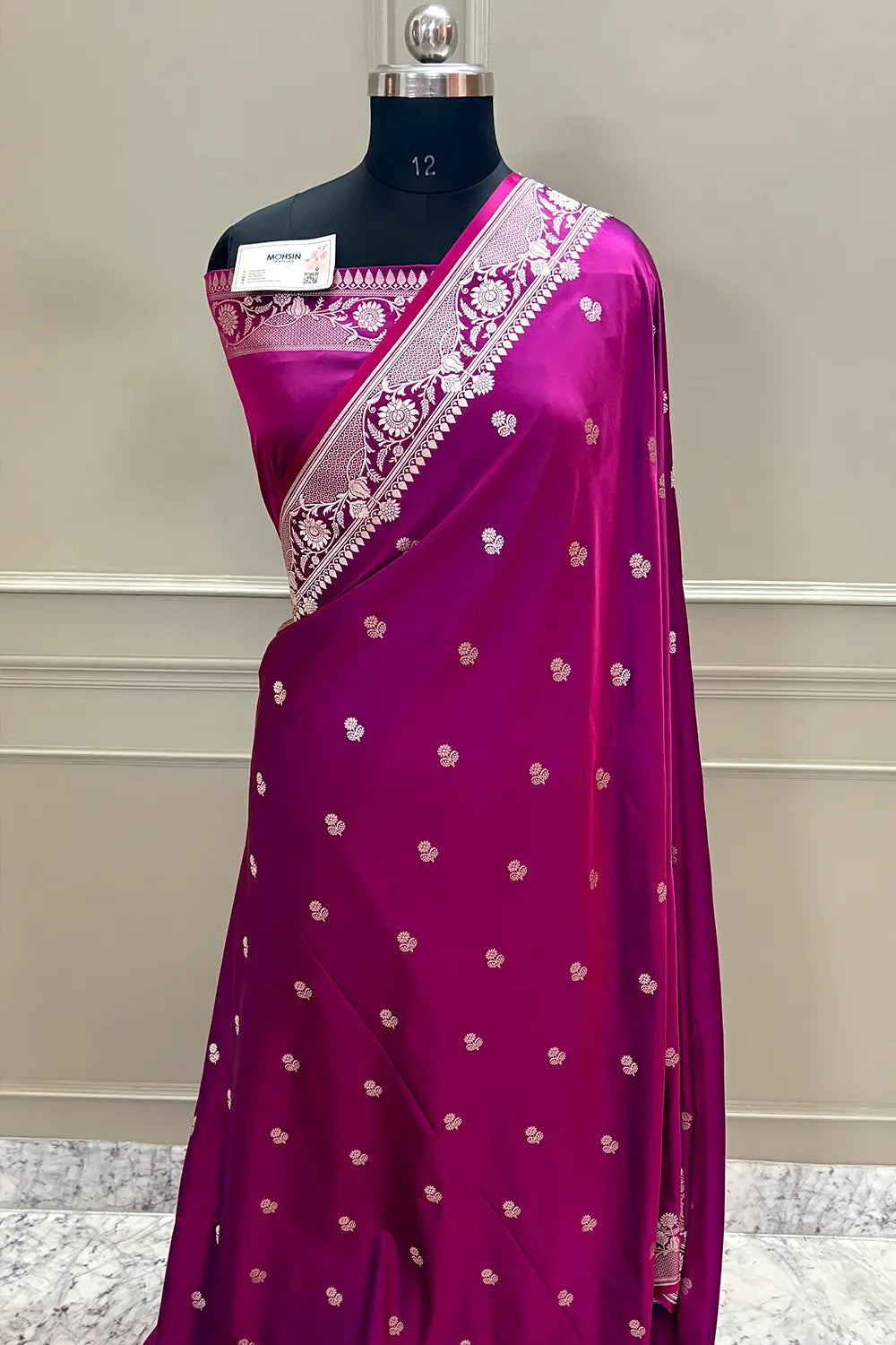 Magenta Babri Buti Katan Silk Banarasi Saree