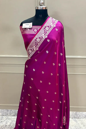 Magenta Babri Buti Katan Silk Banarasi Saree