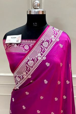 Magenta Babri Buti Katan Silk Banarasi Saree