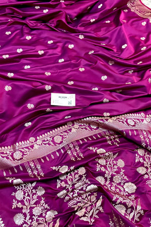 Magenta Babri Buti Katan Silk Banarasi Saree