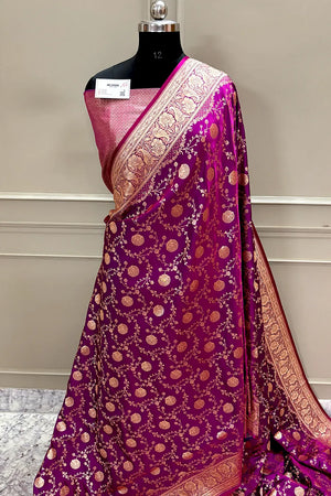 Magenta Churmuri Jaal Katan Silk Banarasi Saree