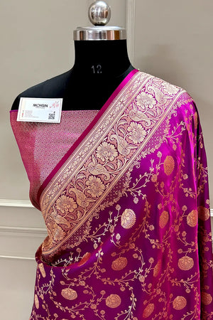 Magenta Churmuri Jaal Katan Silk Banarasi Saree