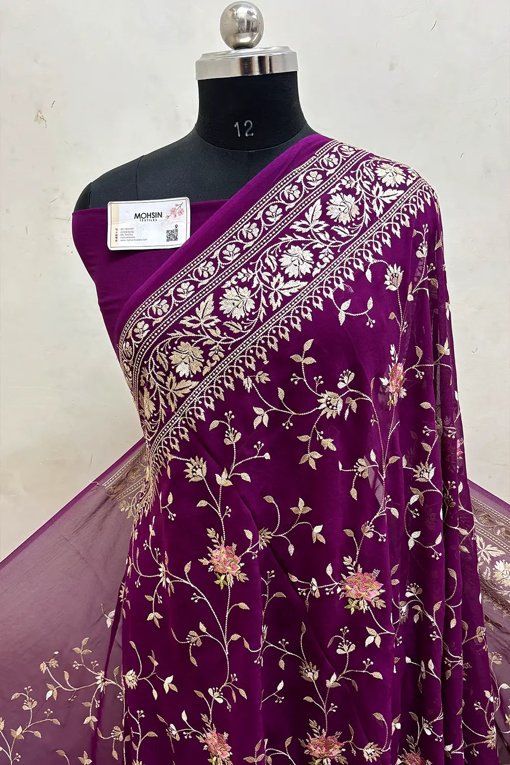 Magenta Embroidery Georgette Silk Banarasi Saree