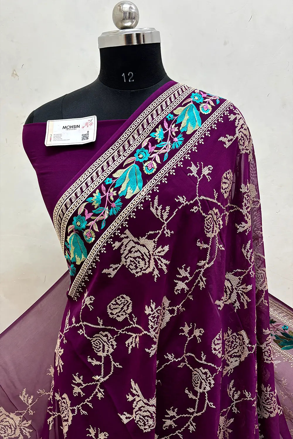 Magenta Embroidery Georgette Silk Banarasi Saree
