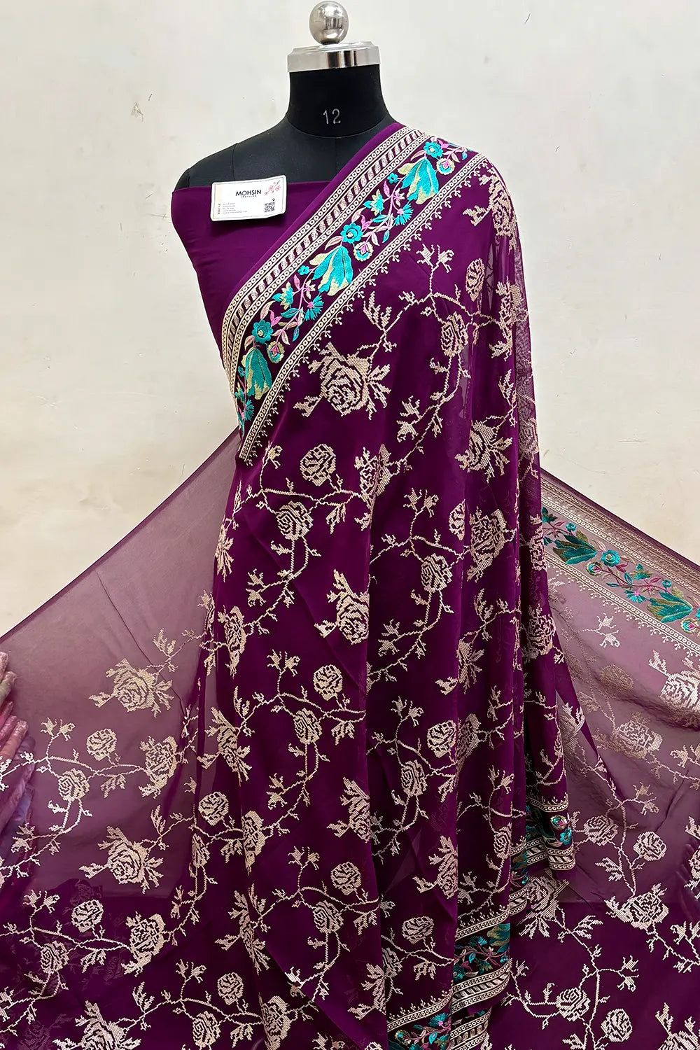 Magenta Embroidery Georgette Silk Banarasi Saree
