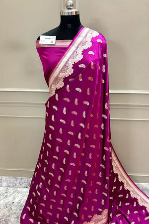 Magenta Kanak Buti Katan Silk Banarasi Saree