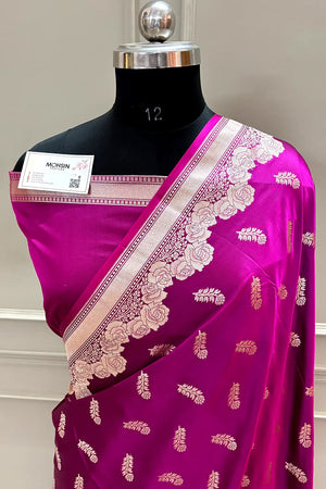 Magenta Kanak Buti Katan Silk Banarasi Saree