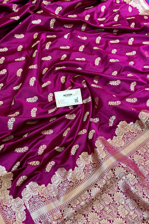 Magenta Kanak Buti Katan Silk Banarasi Saree