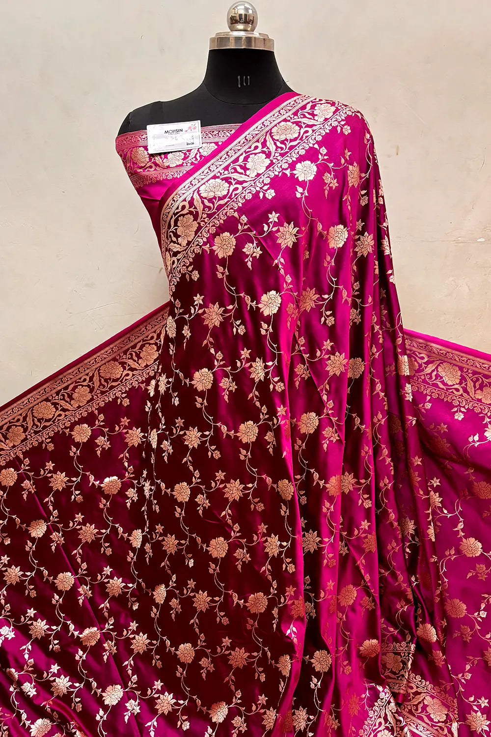Magenta Kesari Jaal Katan Silk Banarasi Saree